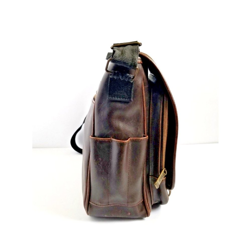 Vintage TOTES Brown Genuine Leather Messenger Bag Crossbody Satchel - Picture 4 of 13